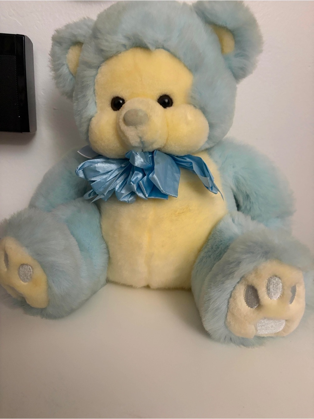 Plush Teddy Bear in Pale Blue and Cream